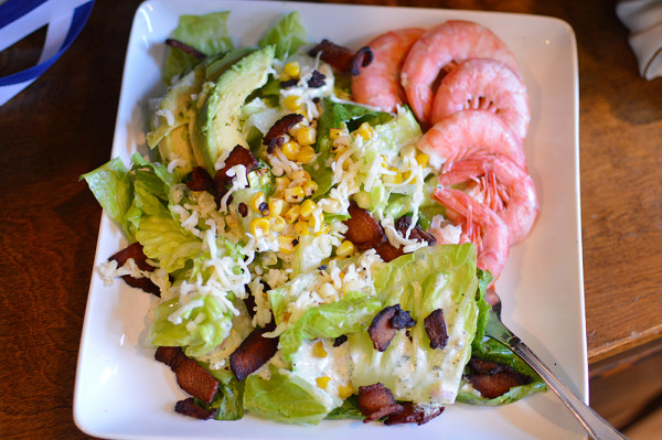 Shrimp & Bacon Salad with Pesto Dressing ~ Avocado, Bacon, Shrimp, AND Pesto dressing ~ An absolutely dynamite combination of flavors! From thatsquareplate.com