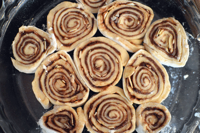 Almond Cinnamon Rolls with Amaretto Cream Cheese Icing