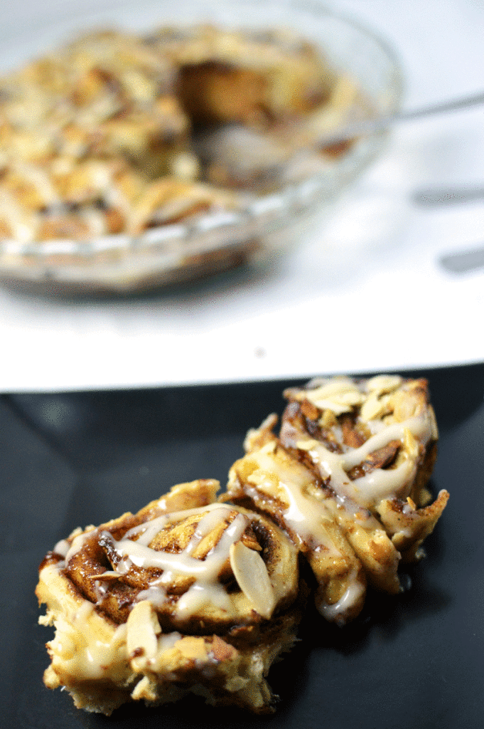 Almond Cinnamon Rolls with Amaretto Cream Cheese Icing