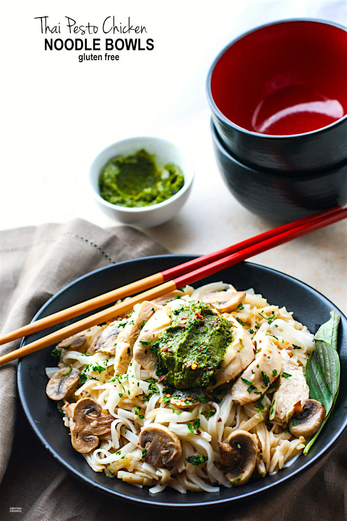 Spicy Thai Pesto Chicken Gluten-Free Noodle Bowls from Cotter Crunch