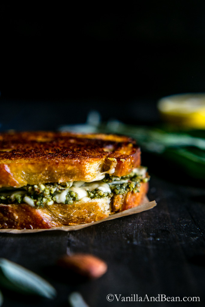 Almond-Sage Pesto Grilled Cheese Sandwich with Gruyere