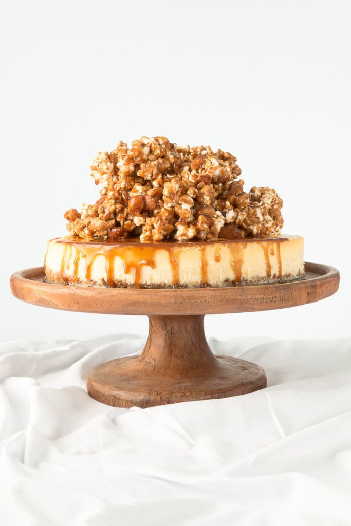 Cheesecake with Nut Crust & Nutty Caramel Popcorn