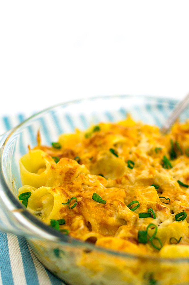 Calamarata pasta with a creamy cheesy sauce including Gruyere, sharp cheddar, pepper jack, and Parmesan. PLUS, there's crab in there!