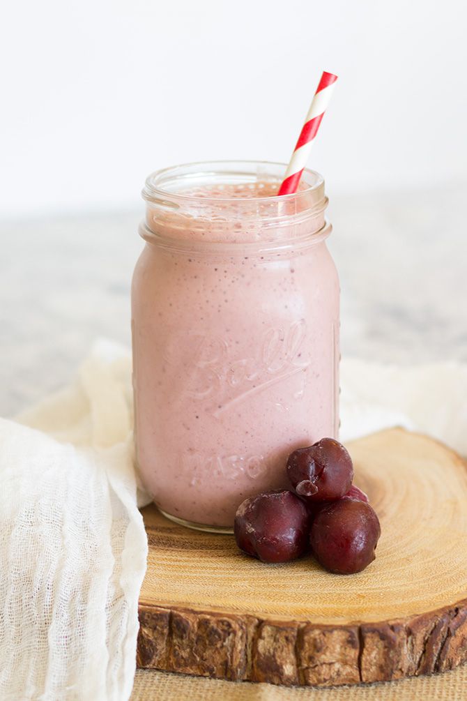 Tangy and sweet cherry banana smoothie that is perfect for breakfast, afternoon snack, or post-workout shake.