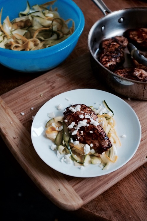 Raw Squash Ribbon Salad with Balsamic Glazed Chicken from Hill Reeves