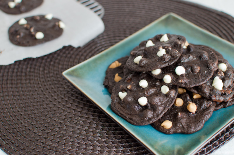 Super chewy, soft chocolatey cookies with assorted chips. I add a secret ingredient to keep these chewy for days (if they last that long!)