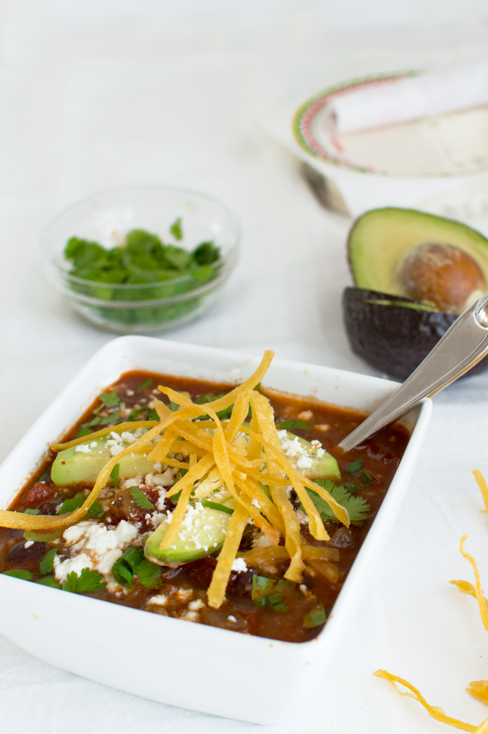 If you add all of my favorite vegetables and spices in a pot -- you get this awesome veggie stew! This is a hearty vegetarian stew from Chrissy Teigen's Cravings cookbook. I love the crispy tortilla strips on top!