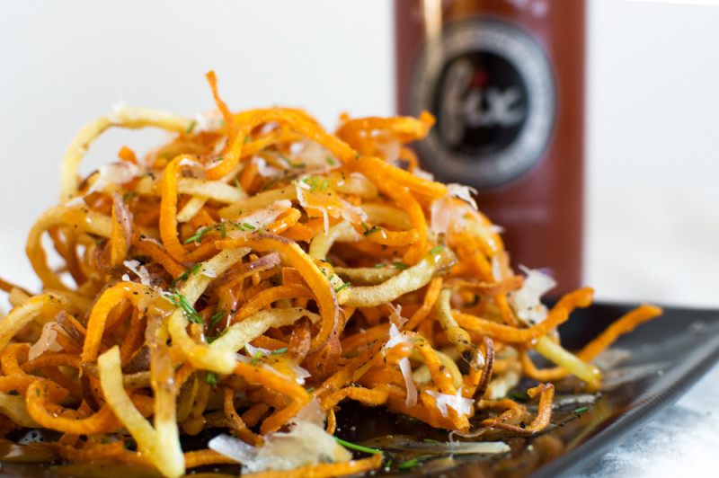 Spiral-Fries with a Sriracha Aioli - That Square Plate