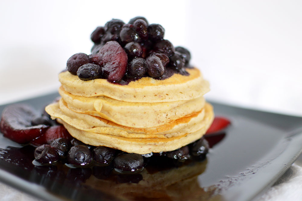 Pancakes with a Blueberry Peach Sauce