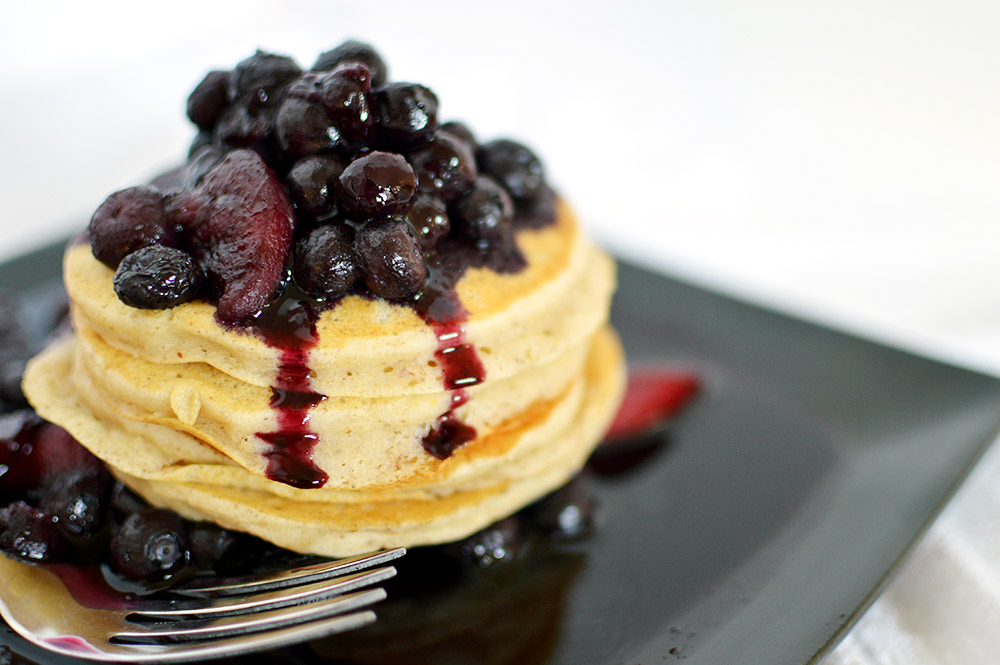 Pancakes with a Blueberry Peach Sauce