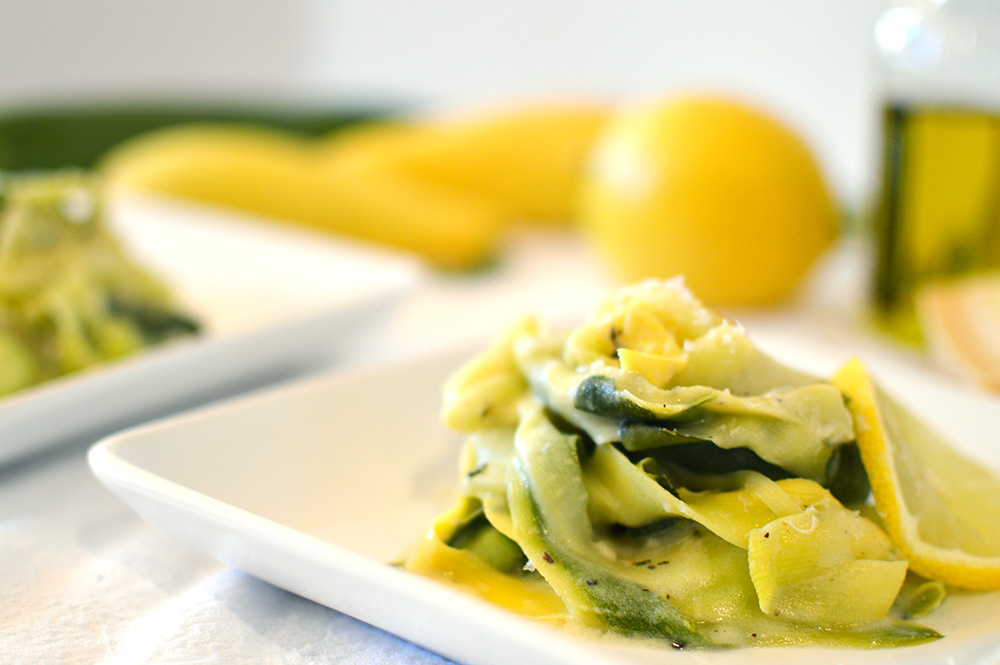 Veggie Ribbon Zoodles with a Lemon Rosemary White Wine Sauce