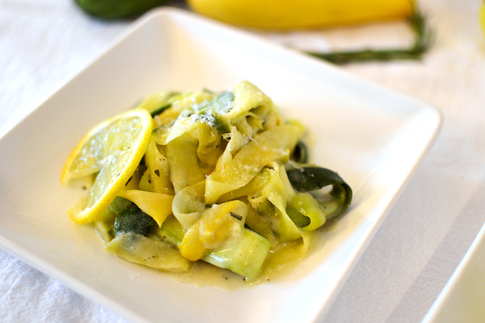 Veggie Ribbon Zoodles with a Lemon Rosemary White Wine Sauce