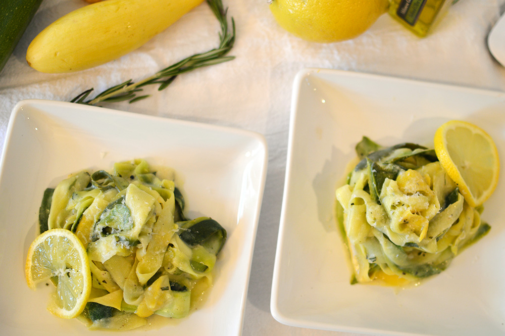 Veggie Ribbon Zoodles with a Lemon Rosemary White Wine Sauce