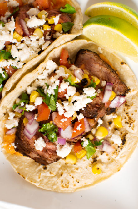 Steak Tacos with Charred-Corn Salsa - That Square Plate