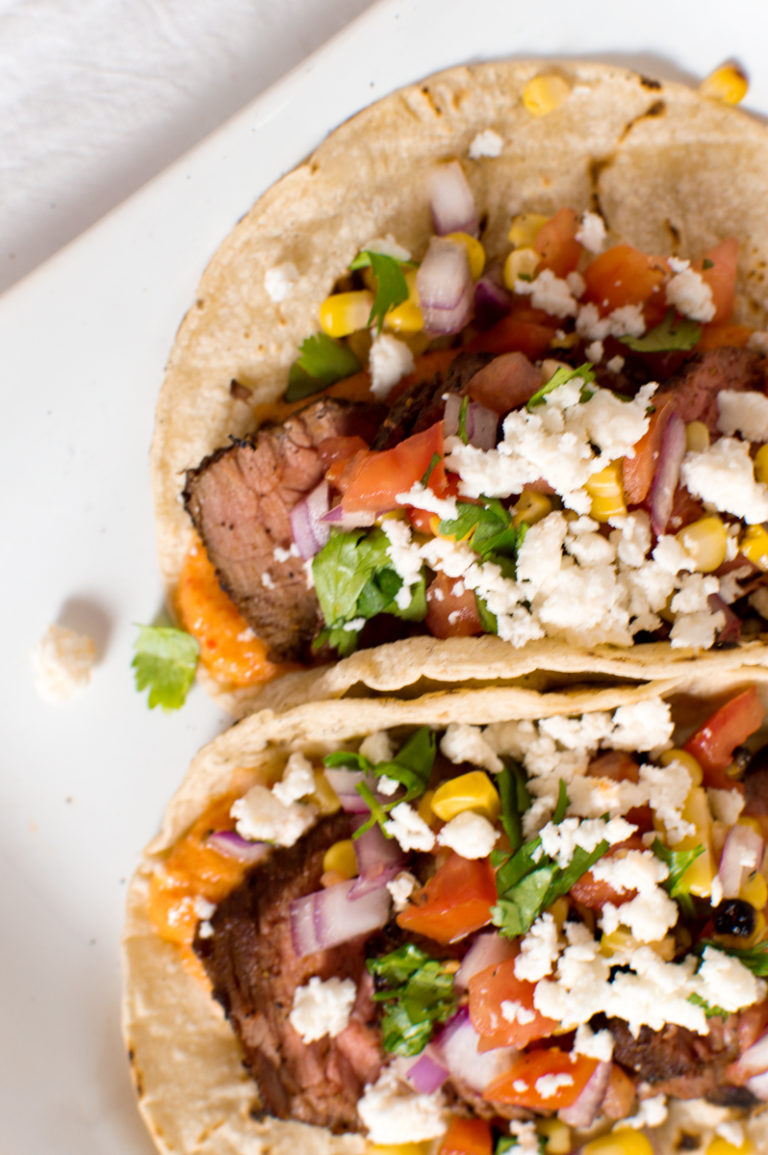 Steak Tacos with Charred-Corn Salsa - That Square Plate